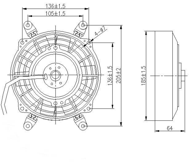Drawing of DC 12V 80W 6inch cooling radiator fan SLT81050-6C-80W 6inch drawing