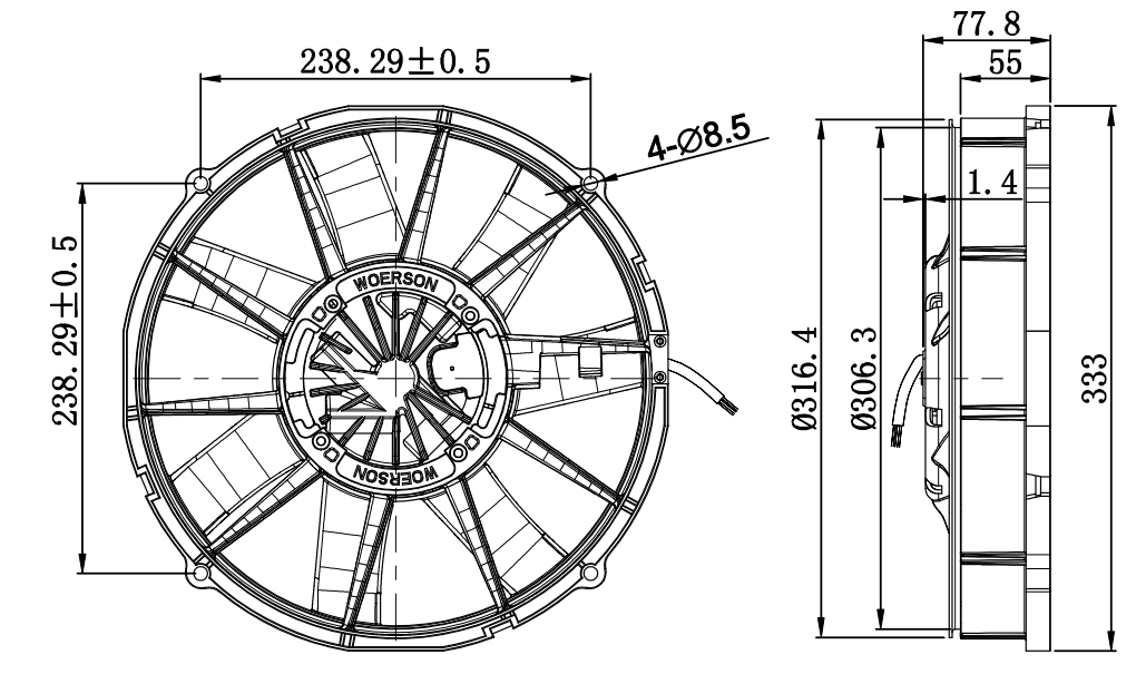 WBLF-1251-AS2350 brushless dc fan dimension