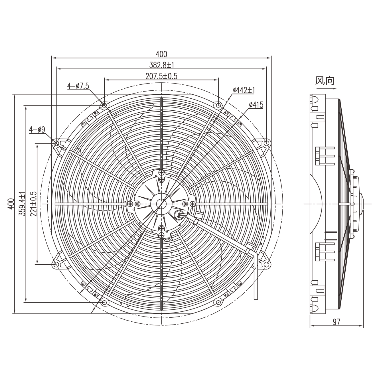 16inch puller fan dimension