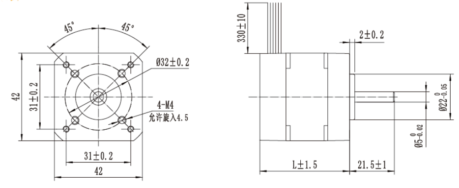 drawing of brushless 24v dc motors SLT42BLF40